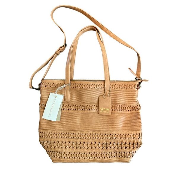 Brown Vegan Leather Shoulder Bag Tote with Strap - Picture 1 of 8
